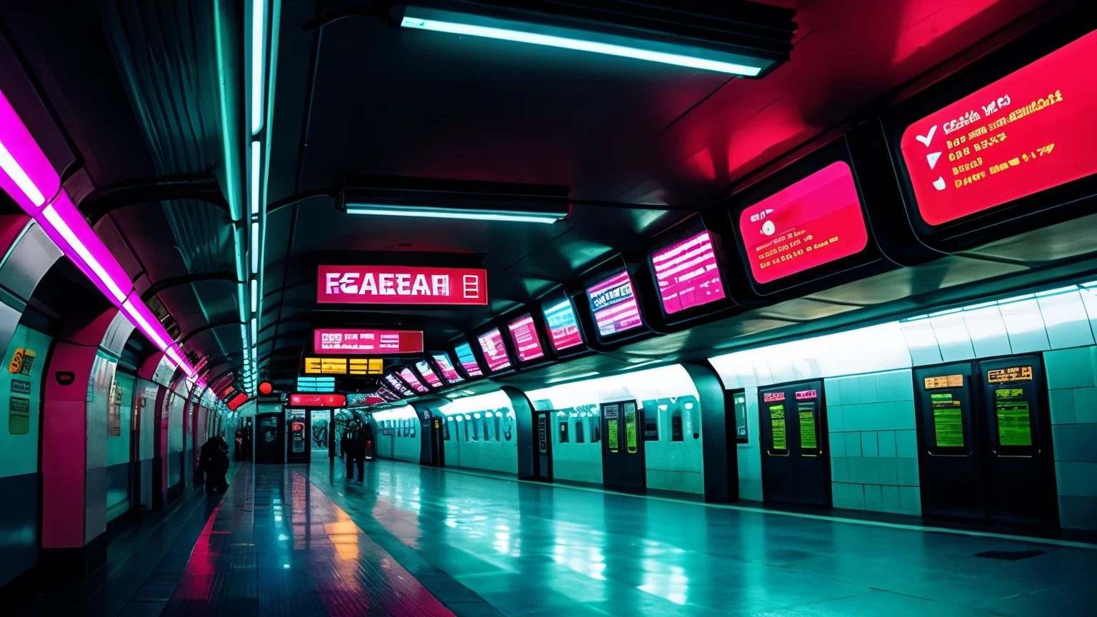 CYBERPUNK METRO STATION. neon lights

