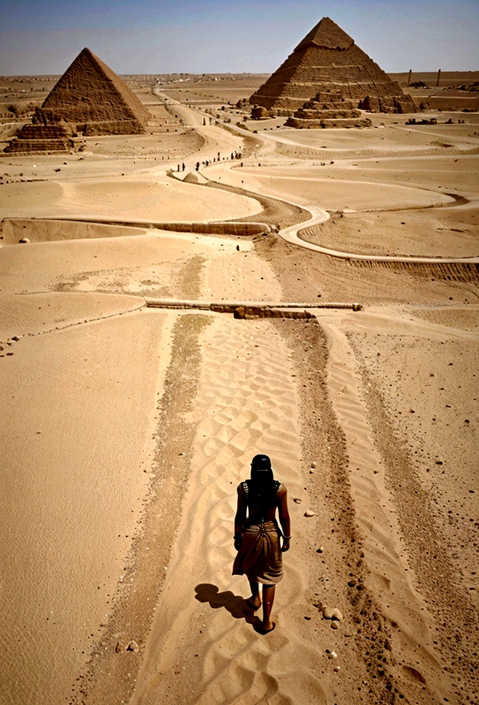 Create the exodus of the Hebrews, a population of more than eight thousand black people leaving ancient Egypt, leaving the pyramids of Egypt and walking in the desert.