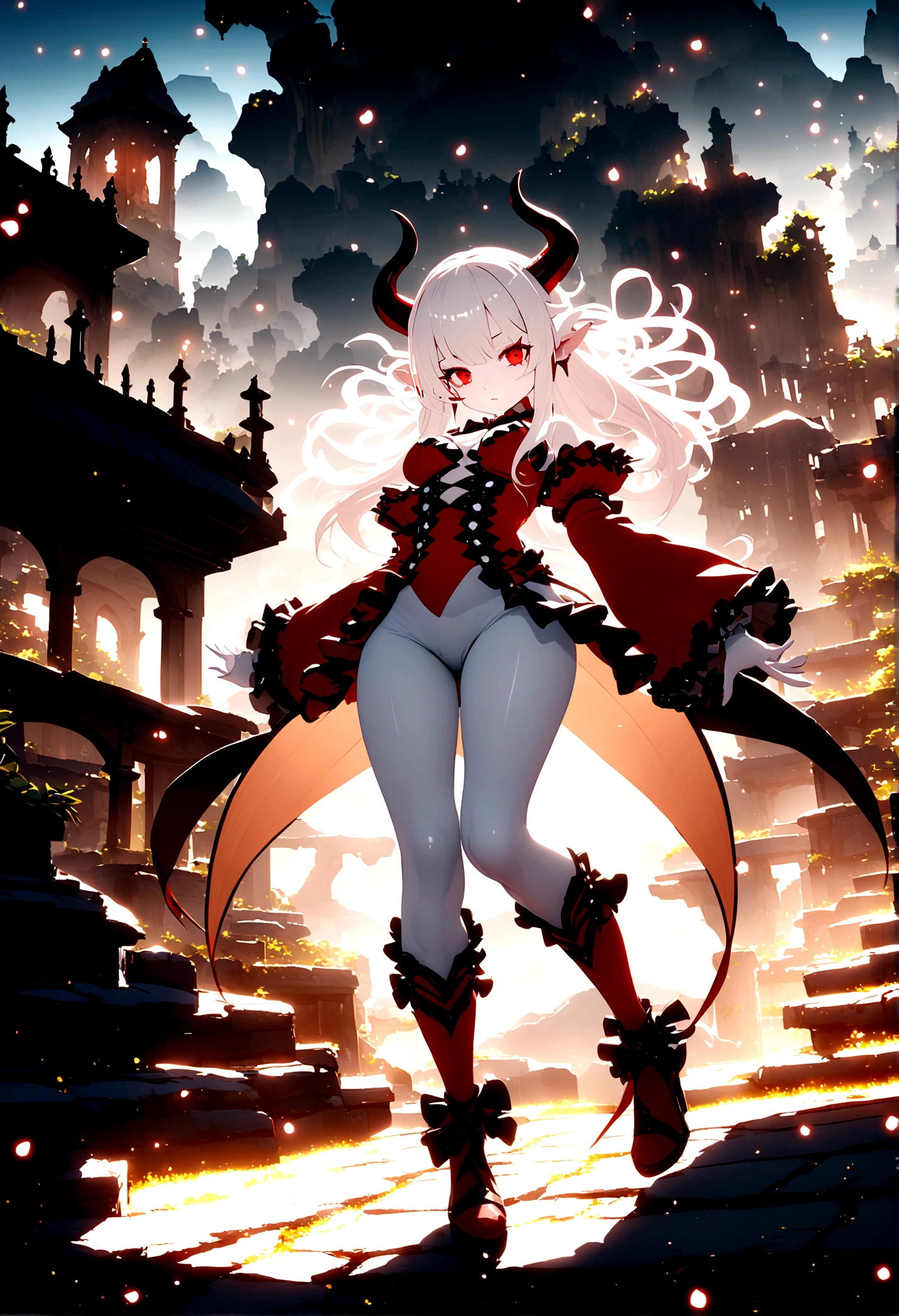 create a anime girl devil with horns, long white hair, red eyes, pale white skin, red and white uniform, full body, unreal engine, global illumination, detailed and complex environments
Full growth