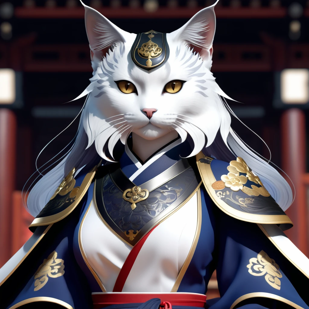 Onmyoji-style cat, (Onmyoji costume), Amazing details, Great quality, masterpiece, dark, Ultra-fine detail.rendering in the unreal engine, Ultra-Realistic Details. Surrealism. Dramatic lighting