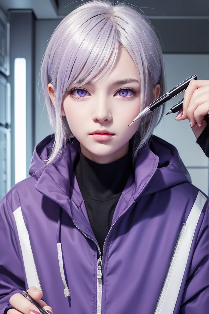 Gentle boy
slender
slender
silver hair
Purple eyes
Cyber Systems Laboratory
Laboratory of the Dark Future
Researchers
white coat
Chewing a pen
Bite a ballpoint pen with your teeth.
Thinking
Thinking
Cartoon style illustration