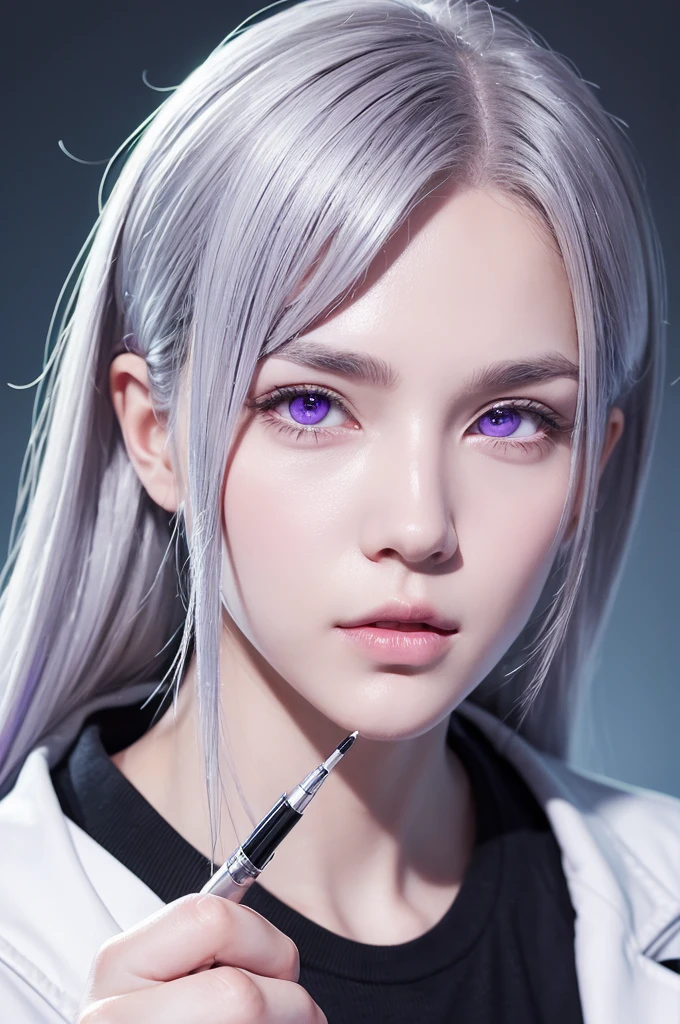 Gentle boy
slender
slender
silver hair
Purple eyes
Cyber Systems Laboratory
Laboratory of the Dark Future
Researchers
white coat
Chewing a pen
Bite a ballpoint pen with your teeth.
Thinking
Thinking
Cartoon style illustration