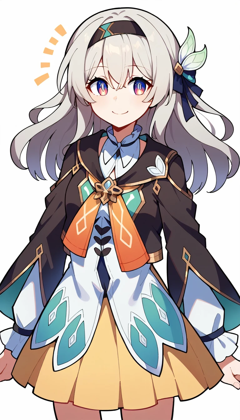 score_9, score_8_up, score_7_up, white background, simple background,
BREAK
source_anime,
BREAK
(1girl, solo, solo focus), fireflydef, jacket, dress, grey hair, smile
 