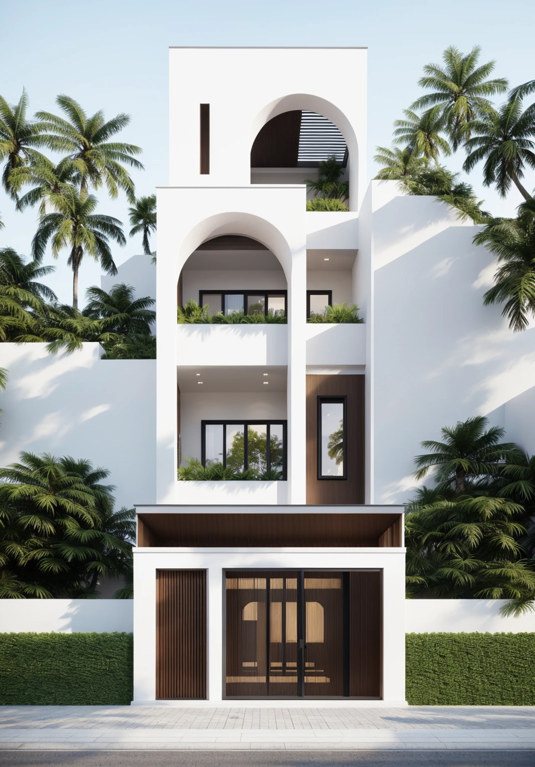 1 morden architect, main material by white wall and wood, 1large yard, 1 road runs in front of the house, (RAW photo, real, best quality, masterpiece:1.2), look morden minimalist, 1 road in front of the house, dynamic lighting:1.3, (hyper realistic, photo-realistic:1.2), high quality, (dark lighting:1.2), perfect lighting, archdaily, no human