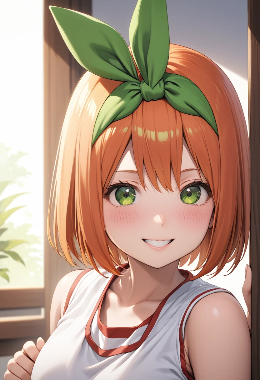 (Highest quality、Masterpiece、Very detailed、4K)、One Woman、************、short hair、Orange Hair、(((Nakano Yotsuba)))、smile