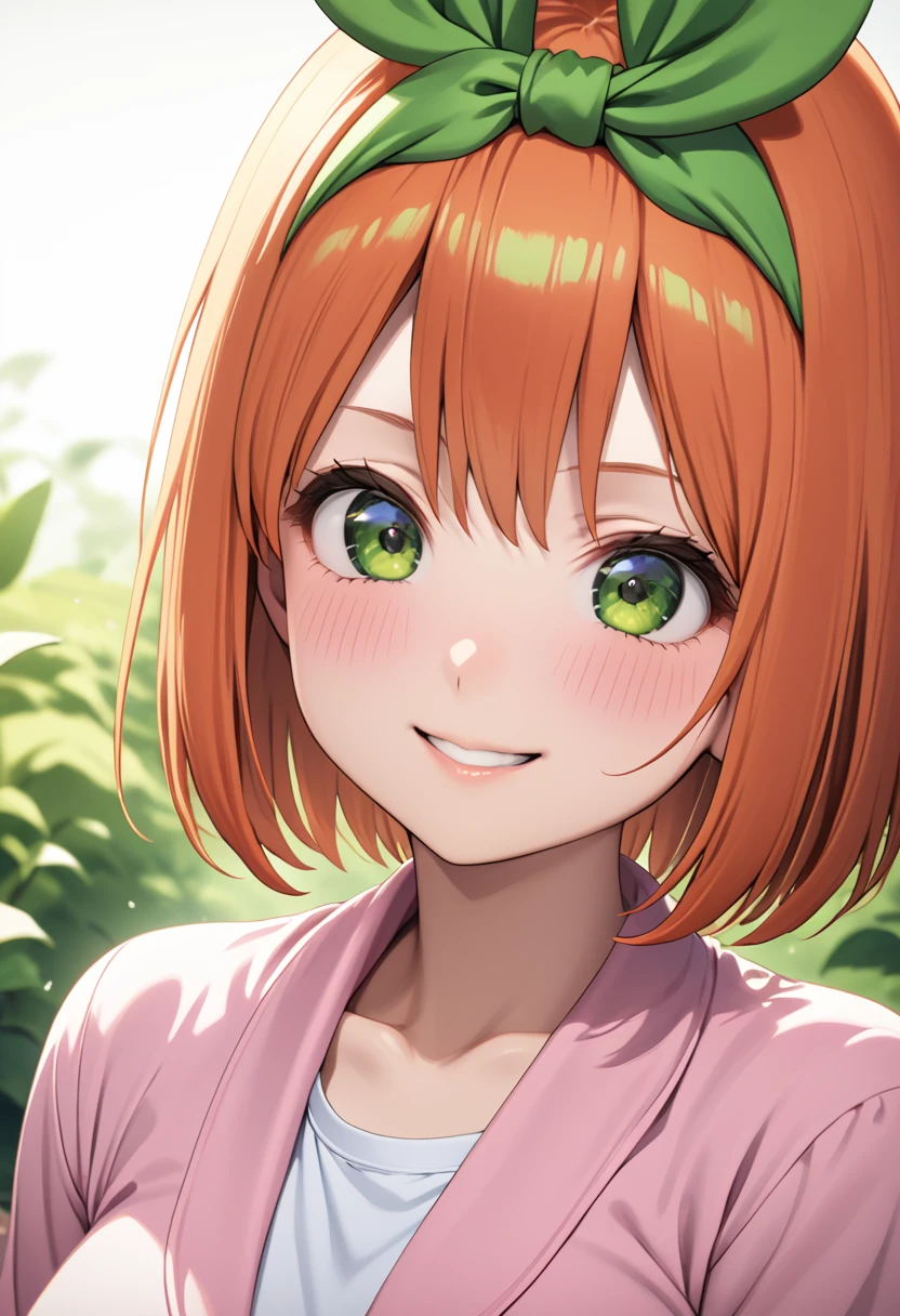 (Highest quality、Masterpiece、Very detailed、4K)、One Woman、、short hair、Orange Hair、(((Nakano Yotsuba)))、smile