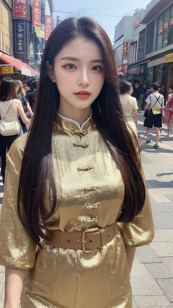 (lifelike, high resolution:1.3), close up,Sense of story,Realism,Chinese aesthetics,Smart eyes,real picture,Asian real person photo,New Chinese Photography,A stylish street photographer,Dressed in personalized fashion,Holding a professional camera,The crowd and background on the street serve as her foil,Unique temperament and confident pace,Volumetric Light,full-body shot,Facial details,Ruddy skin