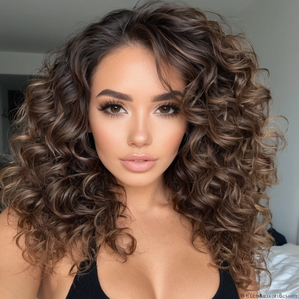 modéle onlyfans femme brune cheveux bouclés cubaine grain de beauté bouche 