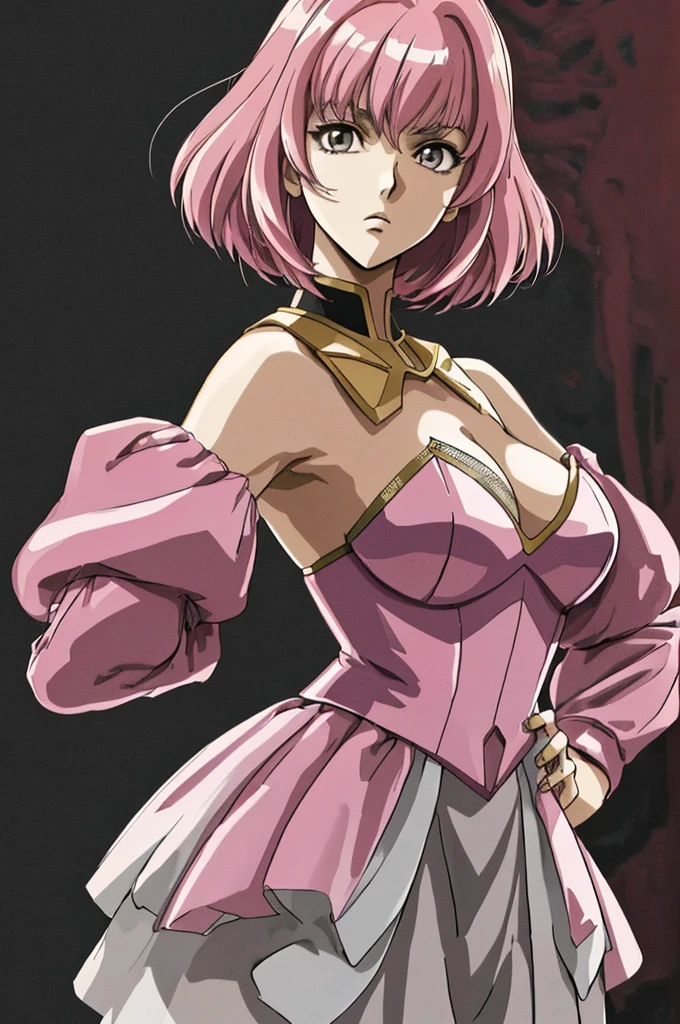 Highest quality, masterpiece, High resolution, alone, （Haman Khan），（機動戦士ZGundam），（Zeon_uniform），（Black‗Mantle），（pink_Hair Color），Gundam，roar、（Bob haircut），Bangs‗Hairstyle，Young Girl，（Cybele_background），Anime Style, Highest quality, 4K, masterpiece,， alone, 1,whole body，looking at the camera, Shinkai Makoto style, Sharp Eyes，（Full Finger）, （Accurate fingertips）, （The finer details）, （Anatomically correct）, (映画のbackground), Hyper Detail, (Subtle details), (Intricate details),