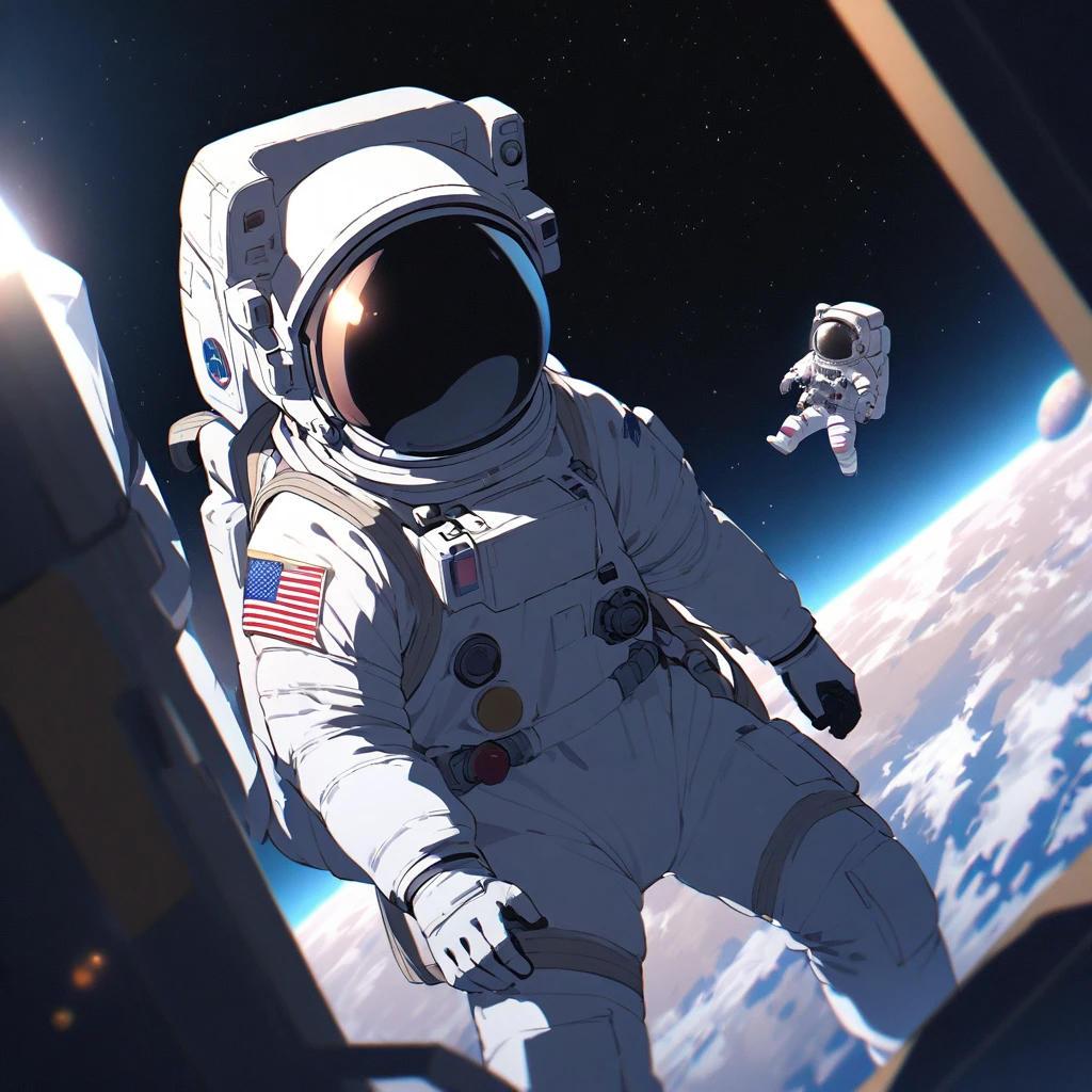 astronautがピンクの雲が点在する花の海の中を歩く, astronaut,astronautはこの惑星を離れることはできません,The astronaut is lost in the infinite universe.