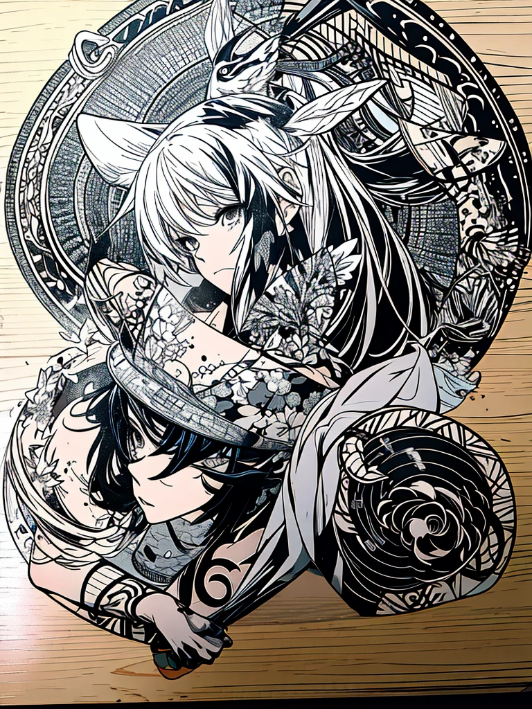 half black and white anime tattoo design on body