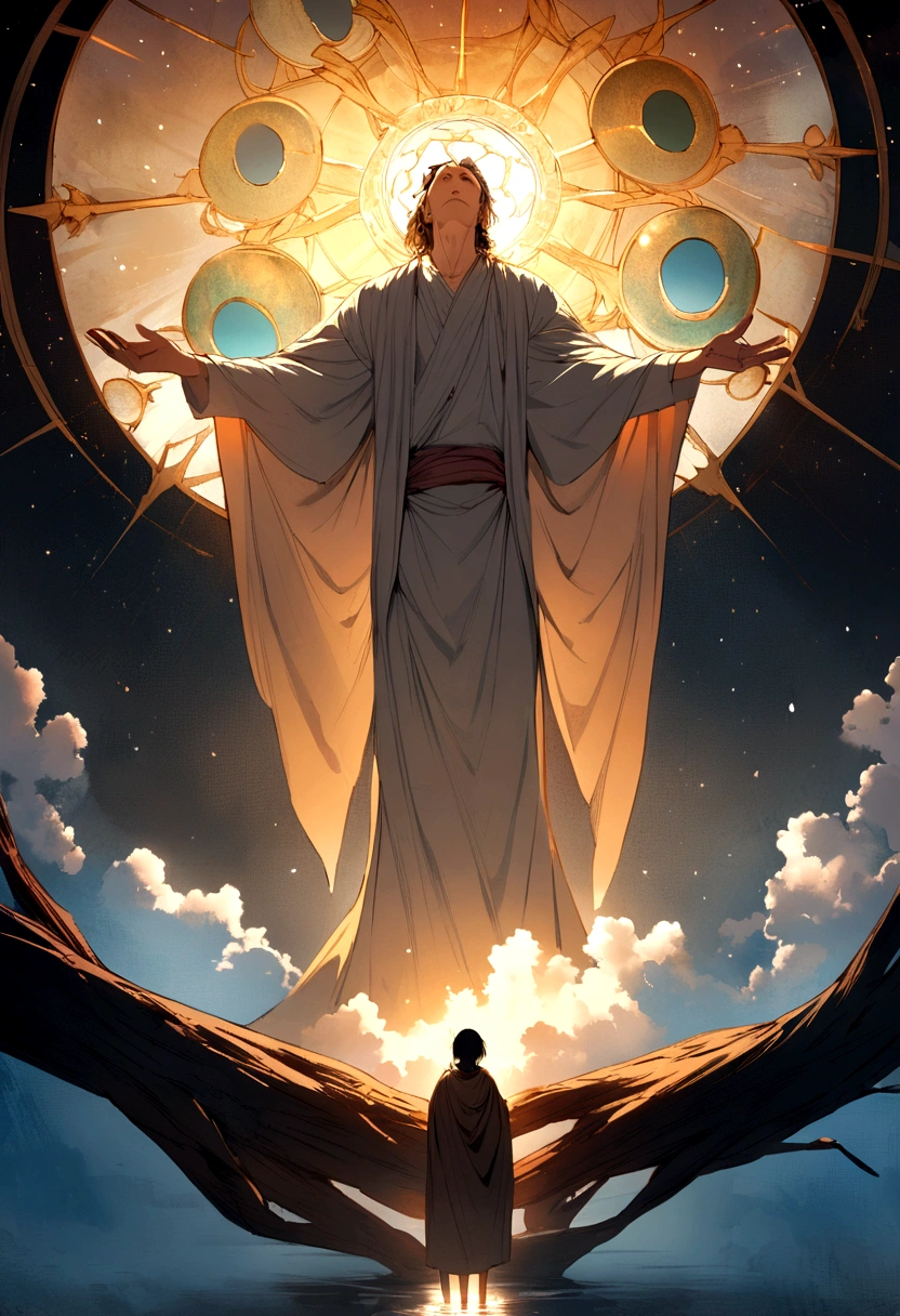 An artistic depiction that shows God observing His creation and declaring that "it was very good".