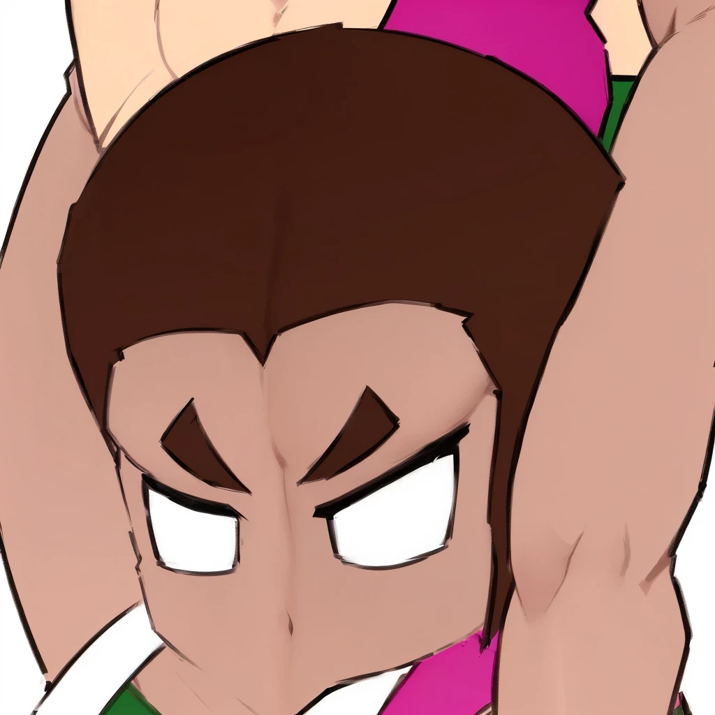 cartoon of a woman with a pink top and a green and white shirt, beefcake pose, heavy gesture style closeup, kentaro, menacing pose, muscular!!, kakyoin, badass pose, muscular!, makoto, super serious facial expression, fight pose, armpit, fighting pose, fujita goro!, official art, akiri toriyama