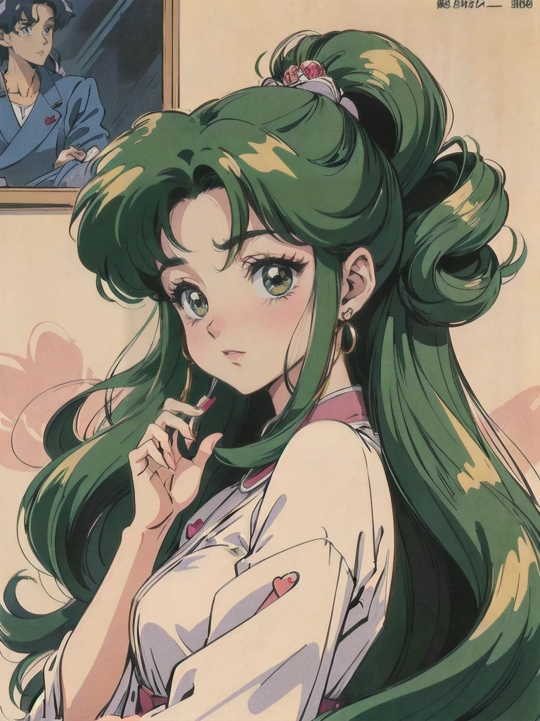 girl with long perm hair,(Vintage 90s:1.1),(Romance Anime Style:1.3),, Tobacco