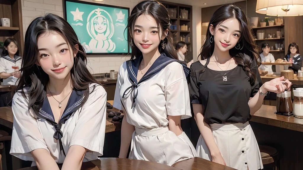 
((((((((Emphasize cleavage))))))))
((((((((A junior high school girl in a sexy white short-sleeved sailor uniform))))))))
(((((((お洒落でcuteInside the Starbucks store)))))))
8K、RAW Photos、Highest quality、Super detailed、Super Resolution、Ultra HD、8K壁紙、Amazing details



(((((((Inside the Starbucks store)))))))、
((((((Sit down and eat cake、Drink Starbucks coffee、smile))))))、((Heart Necklace))




Modern and sleek design：Interior design using natural materials、Many of the designs are warm and made using wood and metal.。
Large windows：自然光をたっぷり取り入れるためのLarge windowsがあり、Providing a bright and open space。
Green Interior：Potted plants are effectively placed、It creates a relaxing atmosphere。
artwork：Works by local artists、Starbucks-related art on display。
Cozy seating：Cushioned chairs and sofas、Bar sheet etc.、A variety of seating options available。
Open kitchen area：Being able to see how drinks and food are made、We provide peace of mind and transparency。
Unique lighting：Antique lamps and chandeliers、Modern lighting fixtures are used。
Comfortable background music：Relaxing music is playing、A comfortable space is provided。
Wide々Table space：一人でもグループでも使いやすいWide々There is a table with。
Community Table：There is a large table where you can socialize with other customers.。
Seasonal decorations：The decorations are themed according to the season.。
Design with a local feel：The design incorporates the local culture and characteristics.。
Fragrance production：コーヒーの香りが店内にWideがり、A space that satisfies the five senses has been created.。
Conversation with a barista：フレンドリーなConversation with a baristaが楽しめるカウンターエリアがあります。




8K、RAW Photos、Highest quality、masterpiece:1.2、Super detailed、Super Resolution、Ultra HD、8K壁紙、Amazing details、Photorealistic:1.4、Having fun by the water、Full Body Shot、Full body photo、High-resolution RAW color photos、Professional photos、A scene full of emotion、Very detailed and beautiful、Ultra HD、8K壁紙、Amazing details、Huge file sizes、Highly detailed beautiful girls、Highly detailed face Highly detailed eyes、Extremely realistic skin、 Highly detailed fingers, Highly detailed nose, Highly detailed mouth, Perfect Anatomy, Highly detailed background, Highly detailed clothing, Teen, cute女の子, Famous Japanese Idols, cute, Realistic body, Slender, White skin, Glowing Skin, Slim body, Realistic Face, Delicate eyes, double eyelid, 



