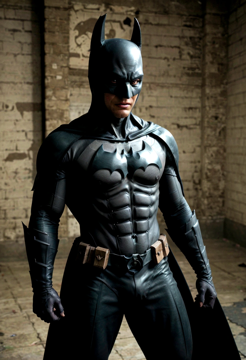 batman in bat suit, ready to fight, very angry, detailed muscular body, intense glowing green eyes, gritted teeth, tattered cape, dynamic pose, dark moody lighting, cinematic dramatic lighting, gritty realistic style, moody dark colors, chiaroscuro lighting, high contrast, hyperdetailed, 4k, (best quality,4k,8k,highres,masterpiece:1.2),ultra-detailed,(realistic,photorealistic,photo-realistic:1.37)