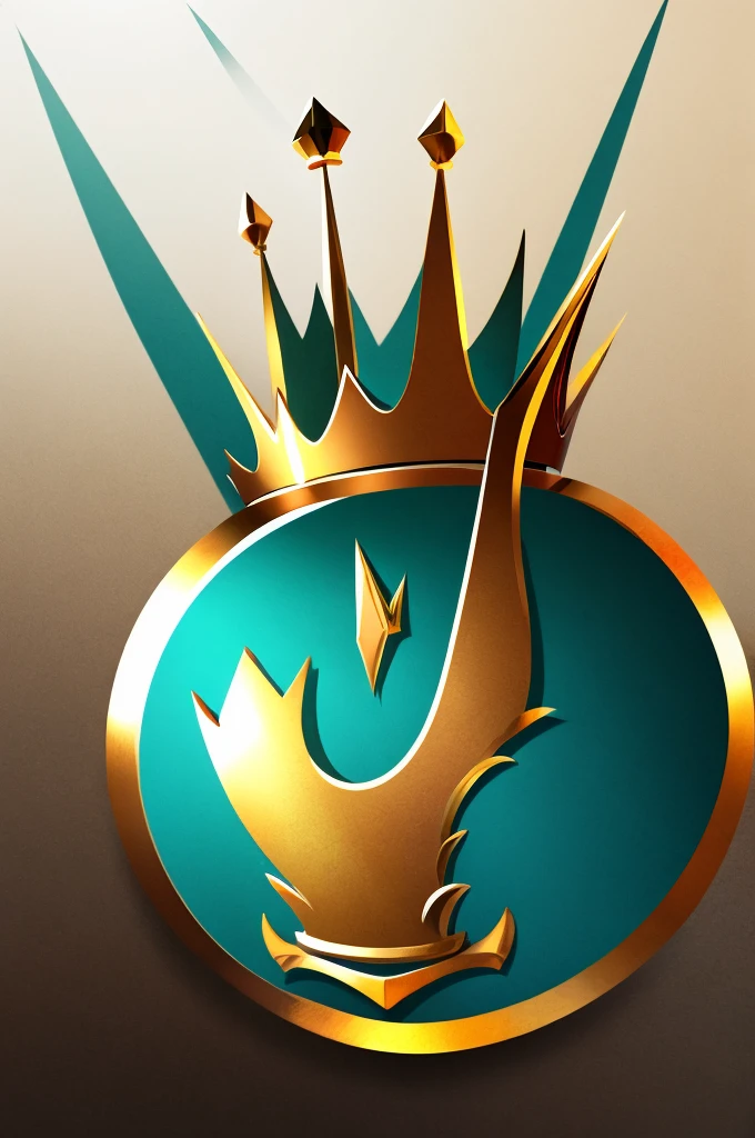 Create an abstract concept logo for 'Mobile King' inspired by the shape of a mobile phone. Utilize geometric shapes to form a stylized mobile phone silhouette with a crown on top, signifying the brand's royal status in the industry. Use a color palette of teal and gold to infuse a sense of sophistication and leadership against a white background. Do not show any realistic photo detail shading.