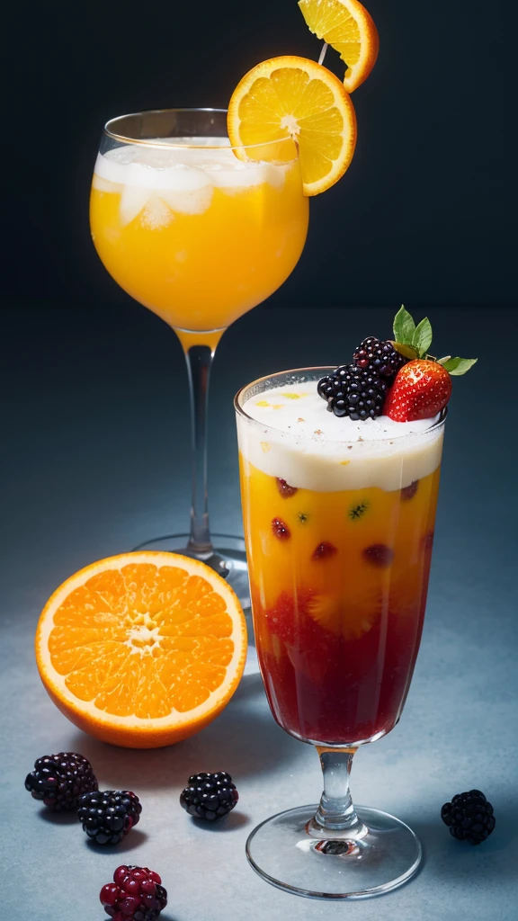 Create an image in a realistic style featuring a beverage composed of seven different colored fruit layers. Describe each layer vividly: red strawberries at the bottom, followed by orange oranges, yellow pineapples, green kiwis, blue blueberries, indigo grapes, and violet blackberries at the top. The glass should be transparent, allowing a clear view of the colorful fruit contents inside. On the glass, the text 'BOBOTEA' is elegantly inscribed, standing out against the vibrant backdrop of the drink, tteaw