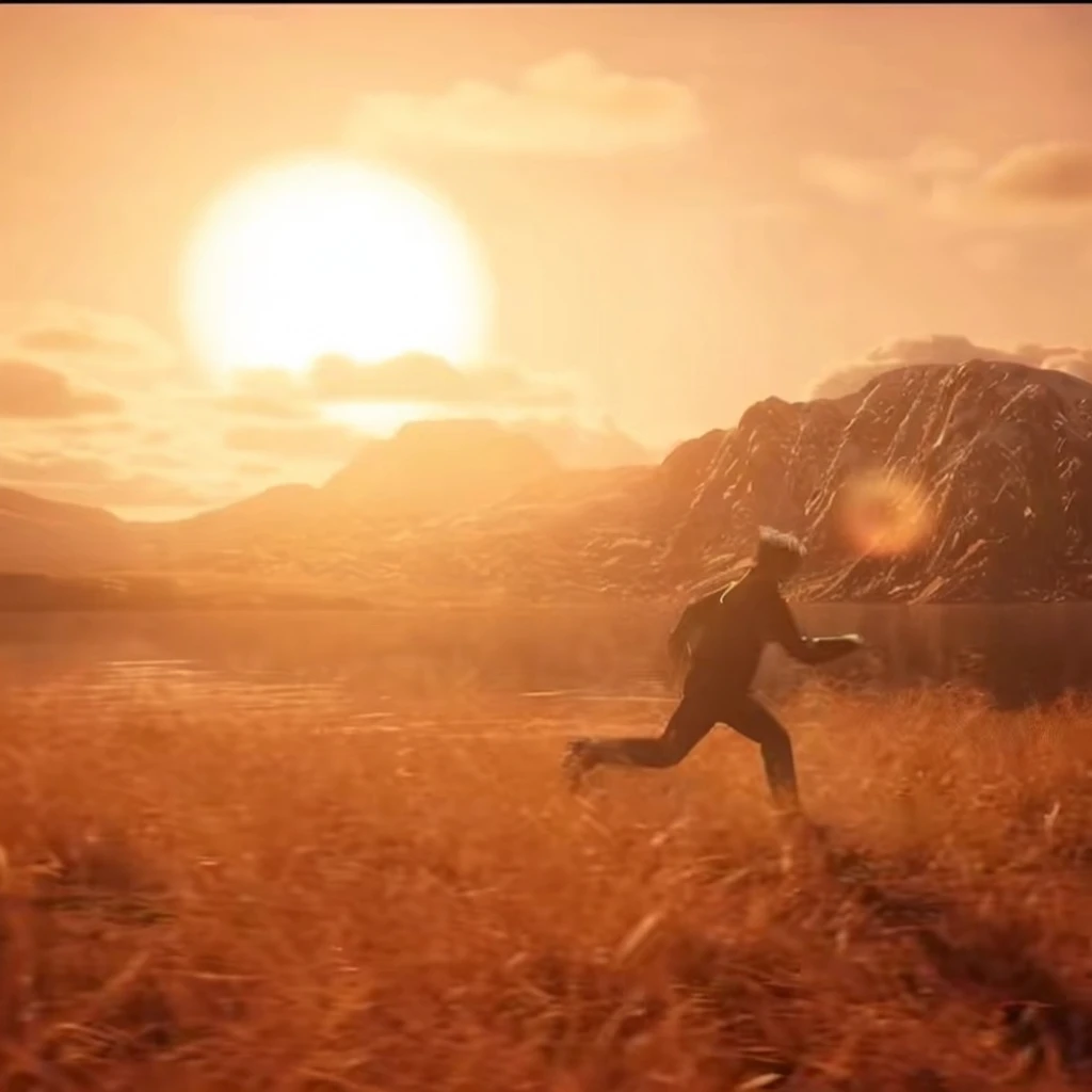 A man running in a field with a kite