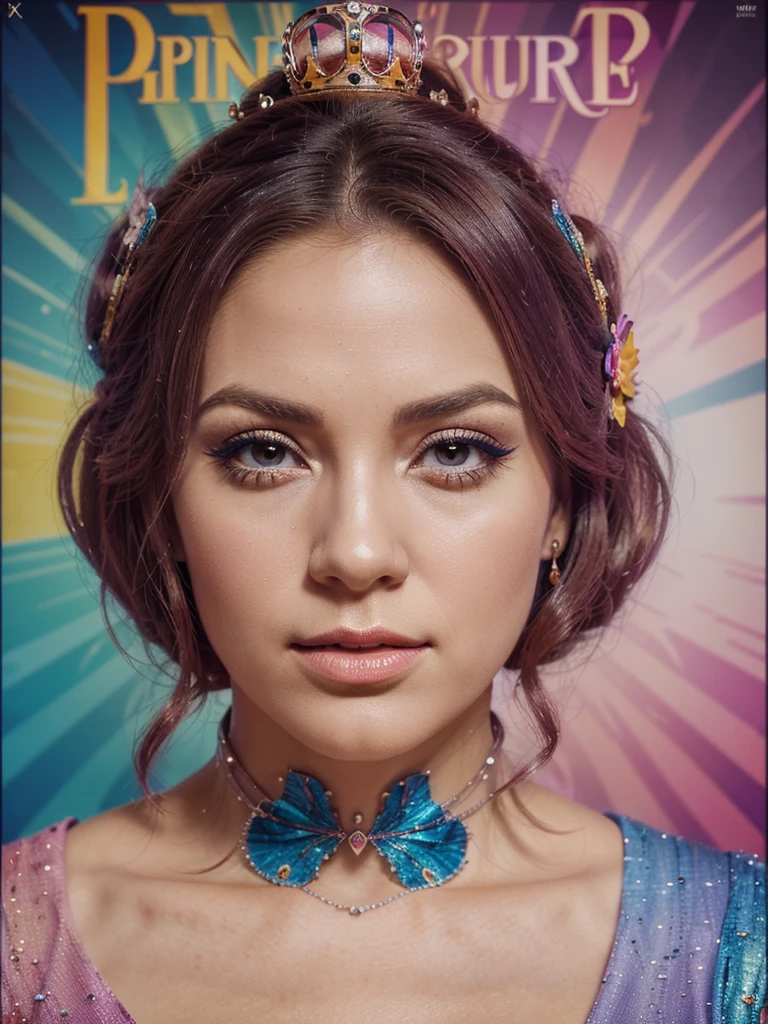 Create imaginative and amazing images demonstrating the style of ((Poster Style Princesscore)), hyper realistic, 8k, vibrant colors, sharp crisp image,colorful makeup,  big 