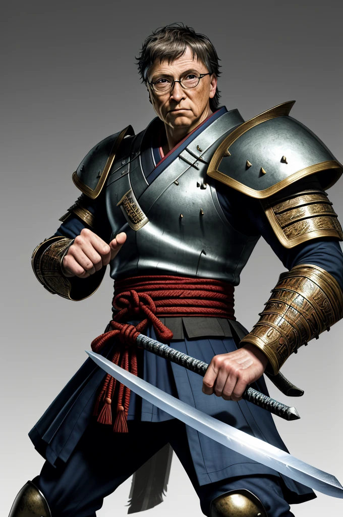 Highest quality,High resolution,((Bill Gates)) ,America,Kenshiro,Fist of the North Star,samurai,One person,warrior,armor,kimono,Fumaru,Armor,male,One personで,Middle Age,(face_Wrinkles),Swordsman,strongest,Anime Style,(Limbs),(Full Finger),(Accurate fingertips), (The finer details), (Super detailed),(Japanese sword:),4K,(high resolution),whole body, (Front angle), Looking at the camera,masterpiece,(Subtle details),(Intricate details),Octane Rendering,(Hyper Detail),