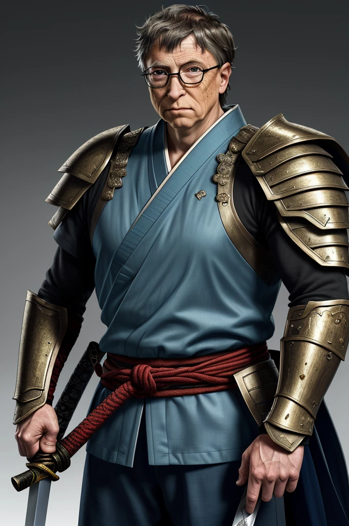 Highest quality,High resolution,((Bill Gates)) ,America,Kenshiro,Fist of the North Star,samurai,One person,warrior,armor,kimono,Fumaru,Armor,male,One personで,Middle Age,(face_Wrinkles),Swordsman,strongest,Anime Style,(Limbs),(Full Finger),(Accurate fingertips), (The finer details), (Super detailed),(Japanese sword:),4K,(high resolution),whole body, (Front angle), Looking at the camera,masterpiece,(Subtle details),(Intricate details),Octane Rendering,(Hyper Detail),