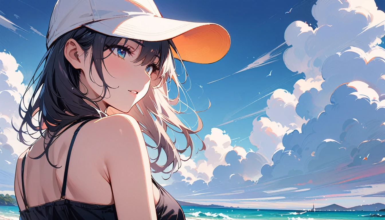 (masterpiece, Highest quality:1.2), 1 Girl, alone,Eyes open,Are you having fun,Tropical atmosphere,Ocean