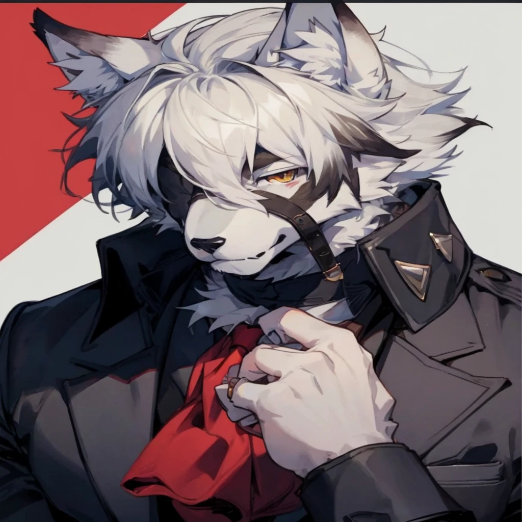 Watercolor elements, 1boy, kemono, furry, detailed body fur, animal face, animal hand, Handsome boy in tuxedo holding a red rose and looking at viewer,