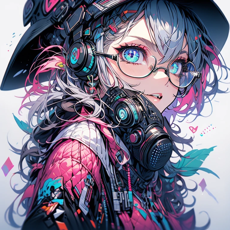 Highest quality,Highest Resolution,１People Women,sexy,headphone,Vibrant colors,Very beautiful eyes,Big Breasts,whole body,Glasses,Black Hair,Neon color