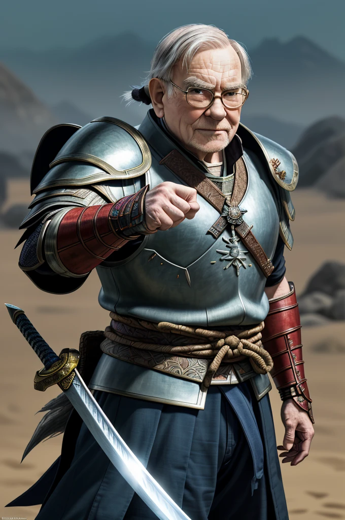 Highest quality，High resolution，((Warren Edward Buffett)) ，America，Kenshiro，Fist of the North Star，samurai，One person，warrior，armor，kimono，Fumaru，Armor，male，One personで，Middle Age，（face_Wrinkles），Swordsman，strongest，Anime Style，(Limbs)，(Full Finger)，(Accurate fingertips), (The finer details), (Super detailed)，(Japanese sword:)，4K，(high resolution)，whole body, (Front angle), Looking at the camera,masterpiece，(Subtle details)，(Intricate details)，Octane Rendering，(Hyper Detail)，