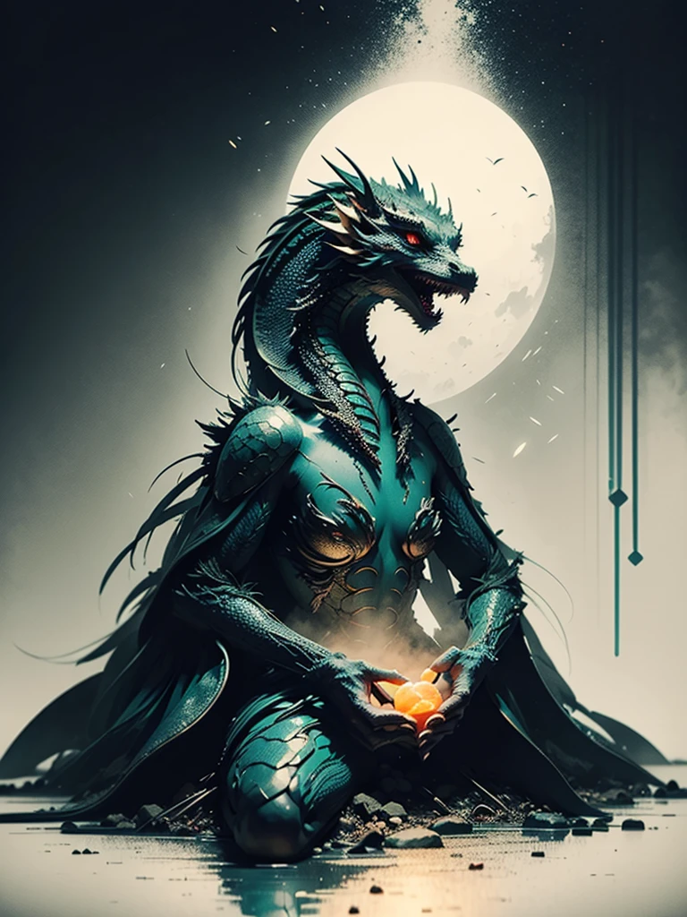 A super-realistic and beautiful female dragon that blends in with the forest, Predominant green color, Highest quality, 8K, Bioluminescence lighting, Drawing with a pencil.