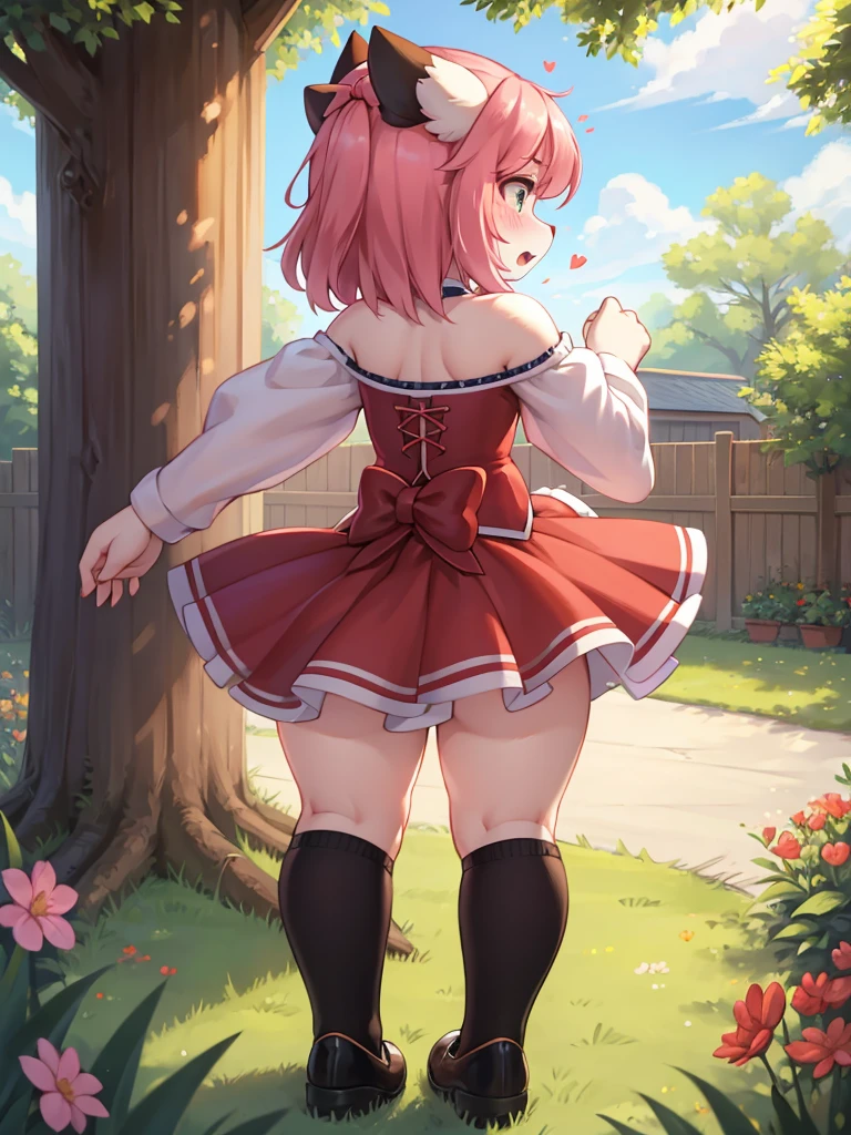 Secret play in the backyard , girl , (curtsy) , I’m bursting! , (legs apart:0.3) , My heart is beating fast , (back view:0.7) , clothed