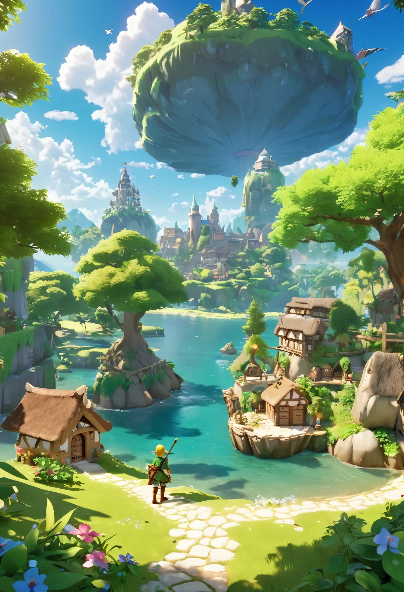 The Legend of Zelda, Dreaming Island, Official Fan Art, First Grand Prize Winner, Fantasy adventure RPG, Charming character, Full 3D CG, Optimized Octa Rendering, Aesthetic posters that attract new players, 