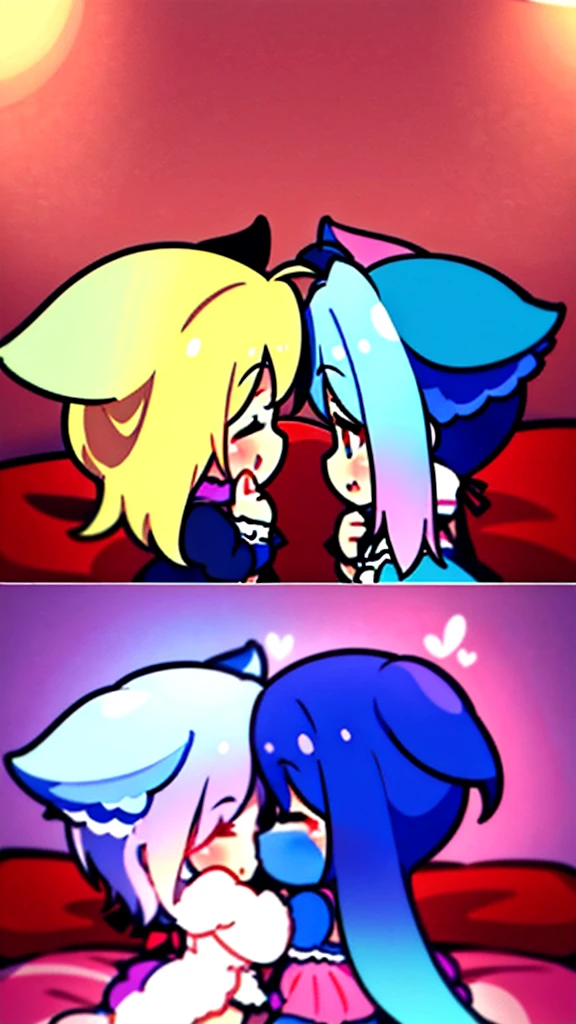Vivi and Nami lying down kissing in private