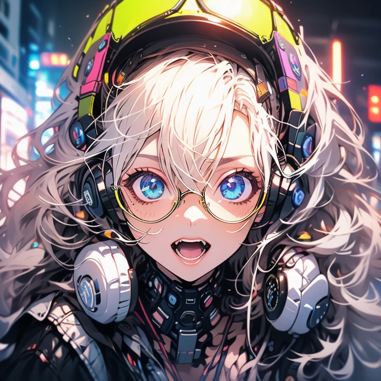 Highest quality,Highest Resolution,１People Women,sexy,headphone,Vibrant colors,Very beautiful eyes,Big Breasts,whole body,Glasses,Black Hair,Neon color