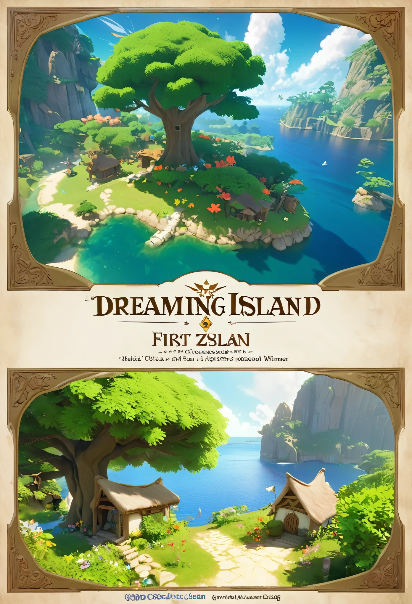 The Legend of Zelda, Dreaming Island, Official Fan Art, First Grand Prize Winner, Fantasy adventure RPG, Charming character, Full 3D CG, Optimized Octa Rendering, Aesthetic posters that attract new players, 