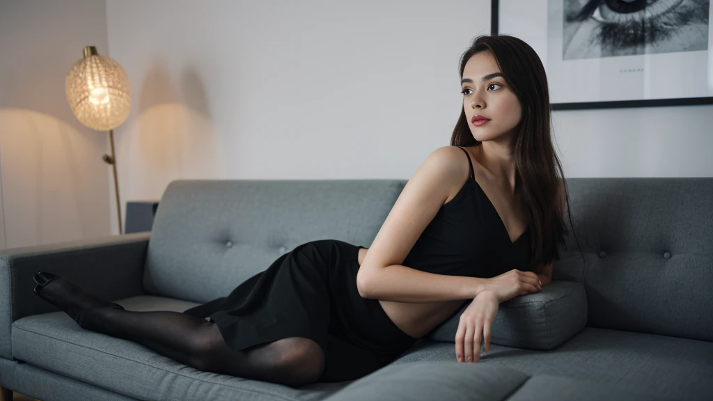 an Ukrainian woman with beautiful Delicate eyes, Beautiful and delicate lips, Extremely detailed face and skin, Pale skin, 23 years old, wearing a suit, black hip skirt, high heels, medium long shot, Sitting on the sofa in the office, beautiful lights, sexy figure, long legs, full body portrait. Beautiful photography,Long eyelashes, Good anatomy , Practical skin texture, Delicate eyes, professional, 4K, Wide-angle lens, Optical Depth of Field, Kodak Vision Color, Perfectly proportioned body, Extremely detailed, ultra-photoPractical, Practical, Post-Processing, Maximum details, Roughness, real life, ultra -Practical, Photorealism, photography, 8K Ultra HD, photography
