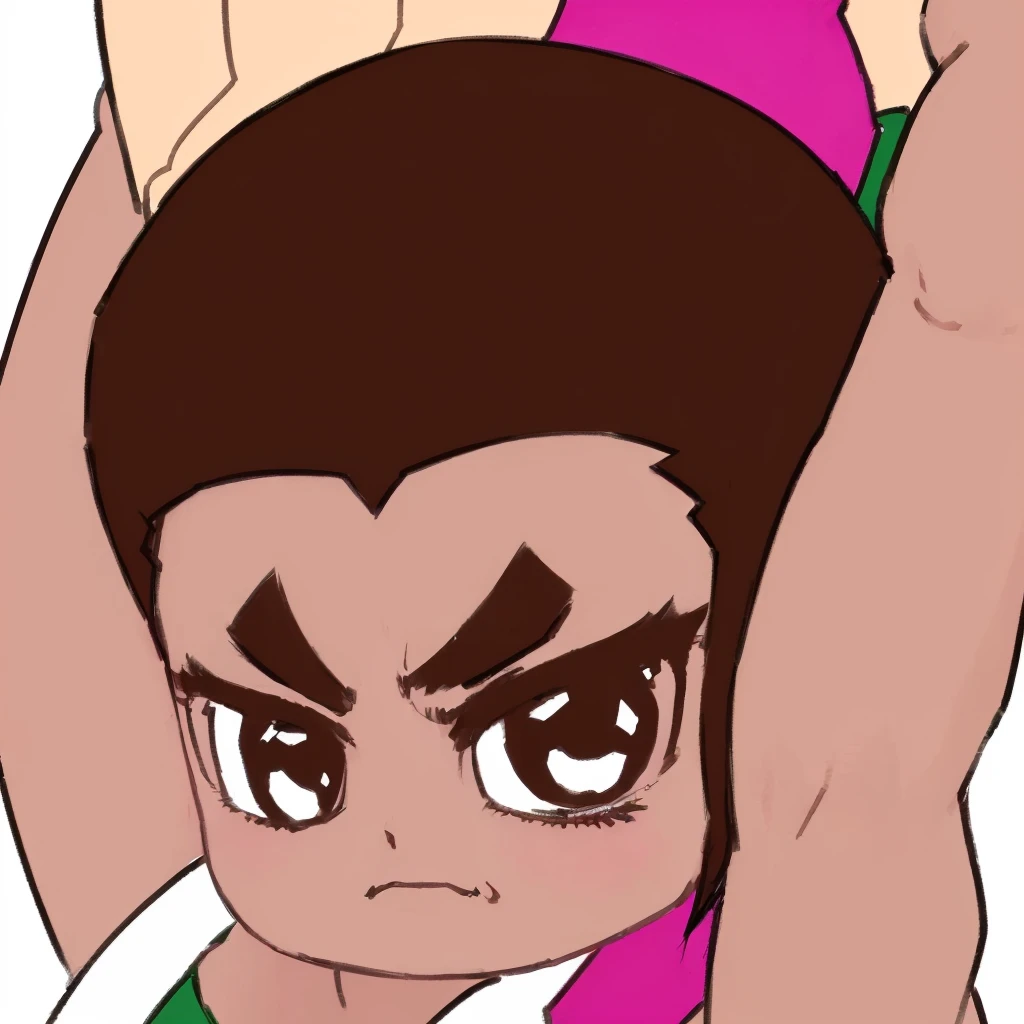 cartoon image of a woman with a pink top and green skirt, kentaro, makoto, kakyoin, muscular!!, kentaro miura manga style, baki style, jojo anime style, [ closeup ]!!, inspired by Baiōken Eishun, inspired by Awataguchi Takamitsu, kentaro miura!
