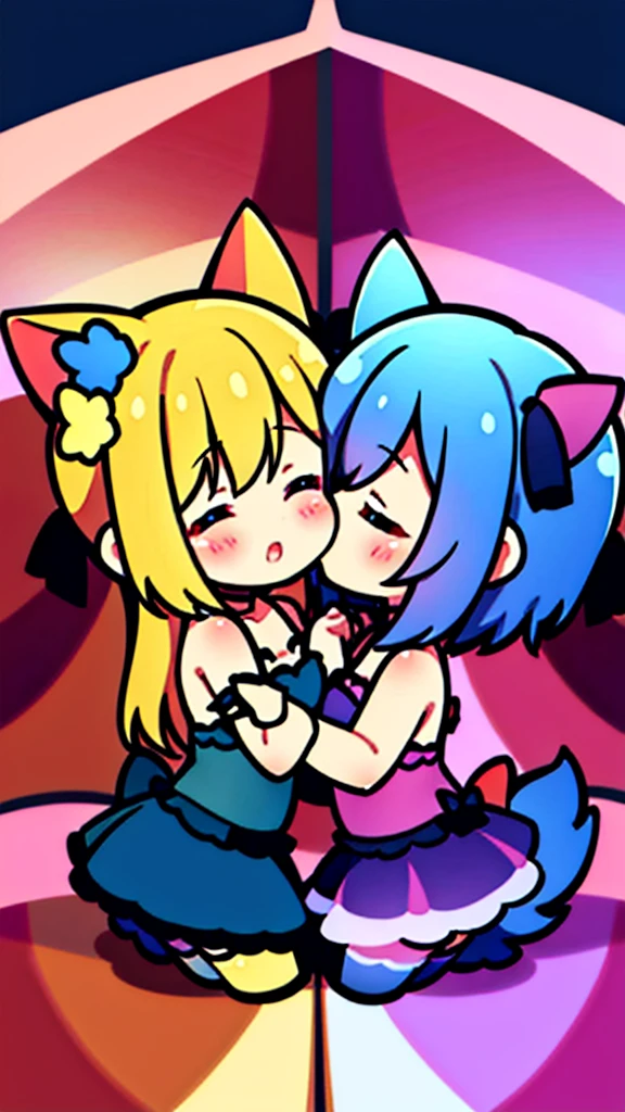 Lesbian girls with dog ears and tails2people Fairytale worldview Two people kissing、Confirming love Cheeks turn red Pushing her down on the bed A sweet voice and a glamorous feeling lingerie Healthy images