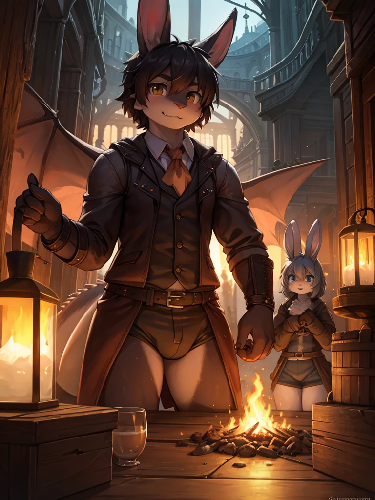 A fantastic atmosphere , rabbit Adventurers , with realistic dragon