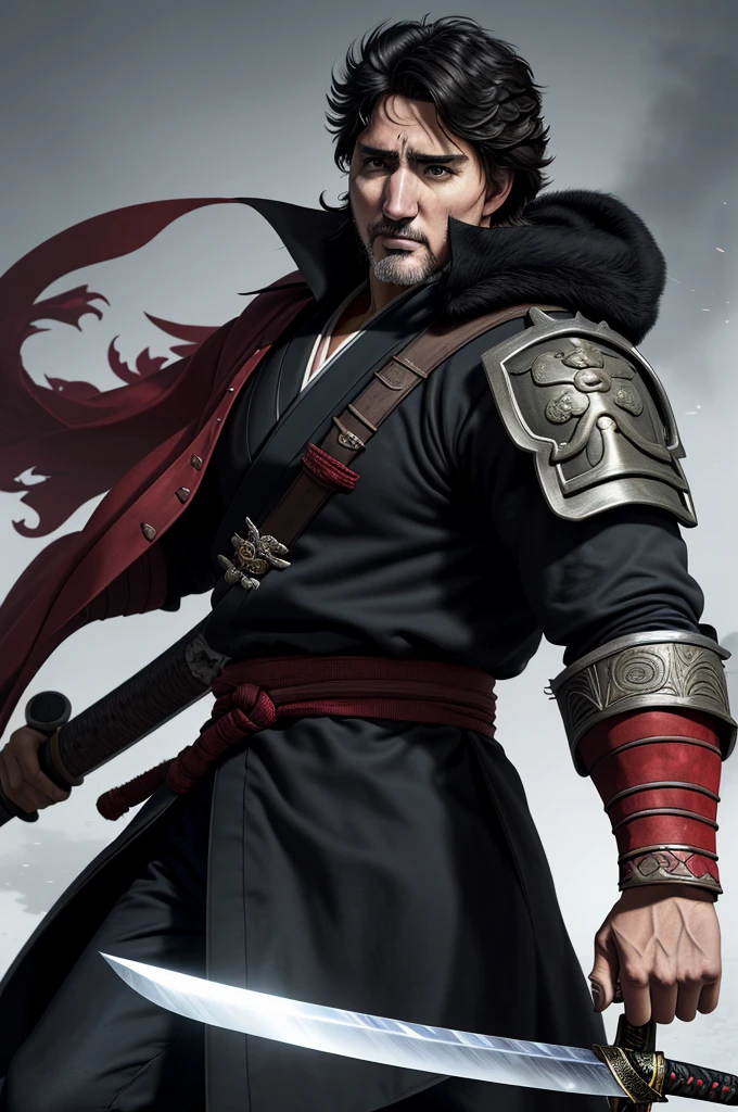Highest quality,High resolution,((Justin Trudeau)) ,Canada,Kenshiro,Fist of the North Star,samurai,One person,warrior,(black_coat),kimono,male,One personで,Middle Age,Swordsman,strongest,Anime Style,(Limbs),(Full Finger),(Accurate fingertips), (The finer details), (Super detailed),(Japanese sword:),4K,(high resolution),whole body, (Front angle), Looking at the camera,masterpiece,(Subtle details),(Intricate details),Octane Rendering,(Hyper Detail),