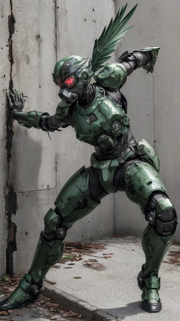 , Advanced Details, high quality, 最high quality, High resolution, 1080P 、Bleeding from the wound、Sexy Eyes、Wearing green and black、cute((The whole body is sweating))(Equipped with a damaged battle suit....)(Dark green armor)(Broken Armor)Black Hair、Chiquita、short hair、Open your mouth、Painful expression、It hurts again、Healthy Skin、20-year-old female defeat (Steam coming out of the face) ((Steam from the body)) Unable to fight Severe attacks ((I was thrown against the wall、Head gear is broken. )) flying debris bare hands Armor Stripping Gas mask explodes