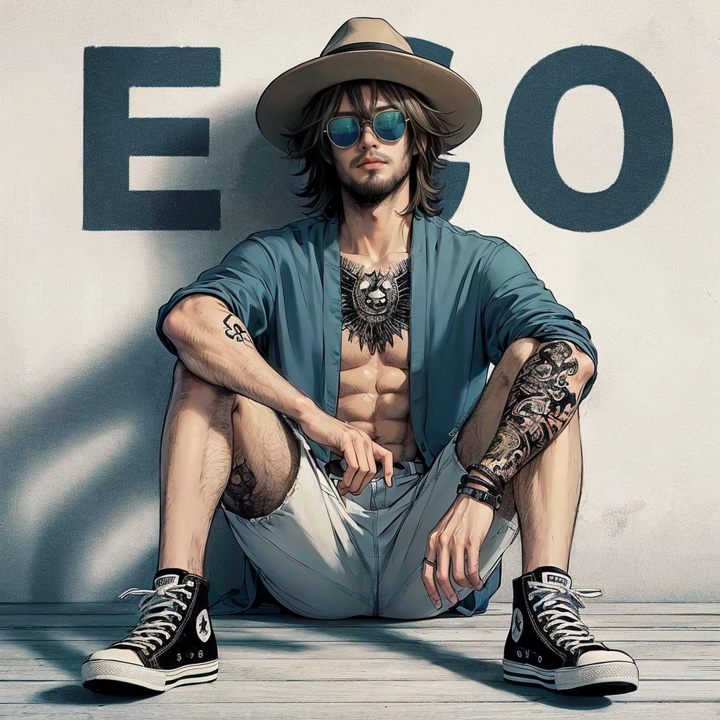 JOHN MAYER shirtless and sexy wet body with his sunglasses, wet tight brief, (Vogue magazine cover:1.4), best quality, masterpiece, very aesthetic, perfect composition, intricate details, ultra-detailed, hairy pubic, pierce ear and tattoo, ethnic style