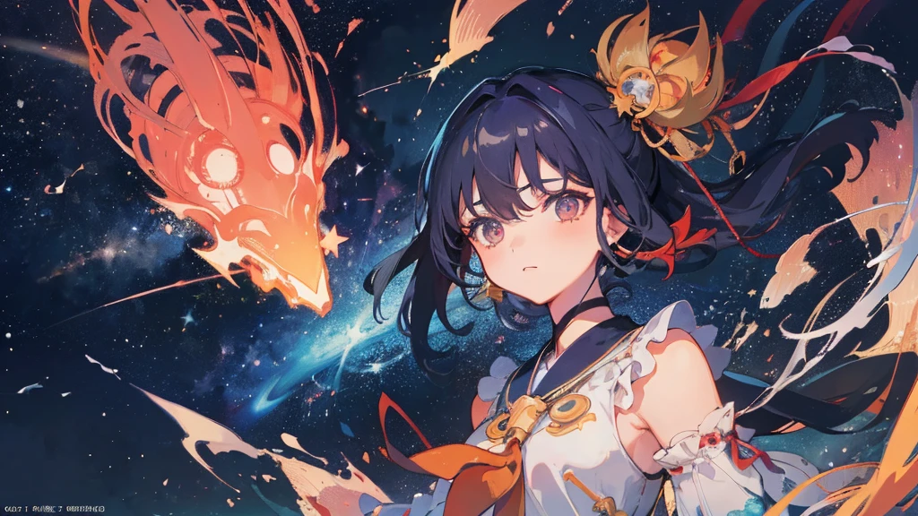 (masterpiece、Highest quality、Official Art:1.2)、Look at the viewers、(Girl))、(魔法Girlの衣装)Star Island、Star fragments scattered、(Meteors),Colorful floating starry sky、(2D:1.5)