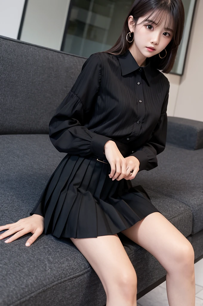 black pleated skirt　Black Shirt