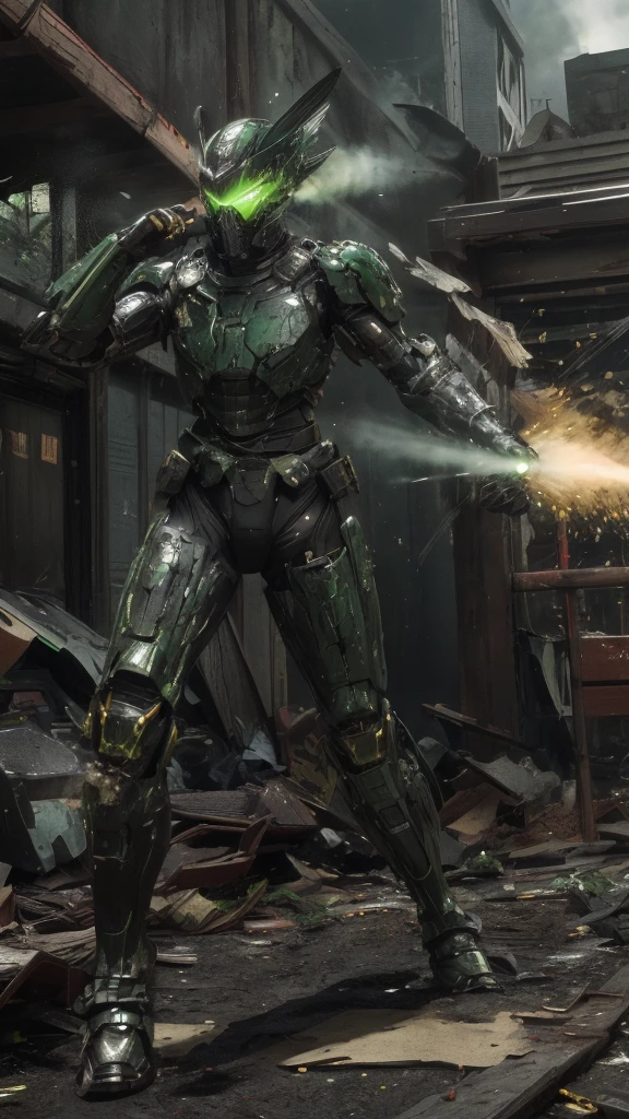 , Advanced Details, high quality, 最high quality, High resolution, 1080P 、Bleeding from the wound、Sexy Eyes、Wearing green and black、cute((The whole body is sweating))(Equipped with a damaged battle suit....)(Dark green armor)(Broken Armor)Black Hair、Chiquita、short hair、Open your mouth、Painful expression、It hurts again、Healthy Skin、20-year-old female defeat (Steam coming out of the face) ((Steam from the body)) Unable to fight Severe attacks ((Head gear is broken. )) flying debris bare hands Armor Stripping Gas mask explodes