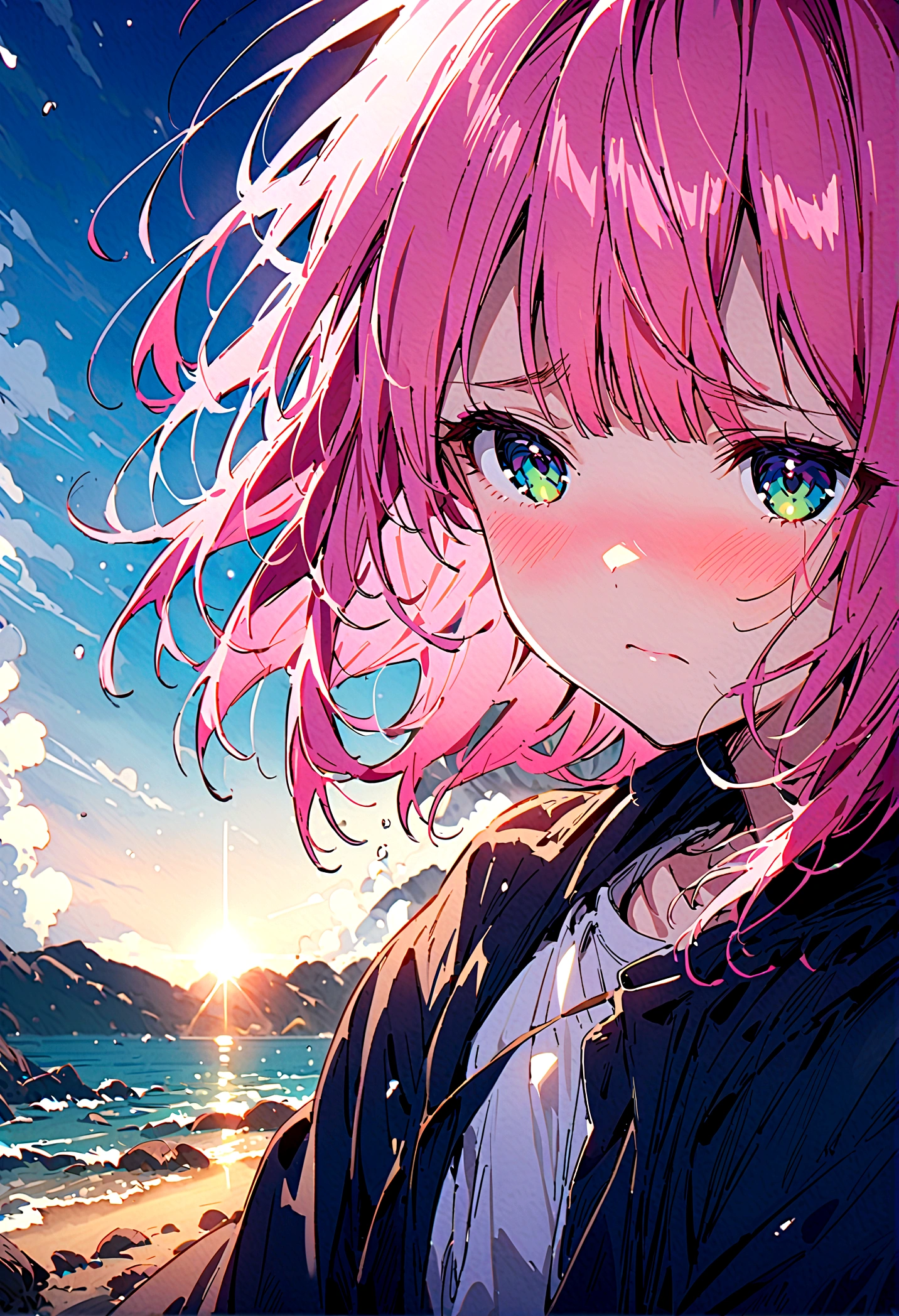 Sadness, sad、Pink haired girl,