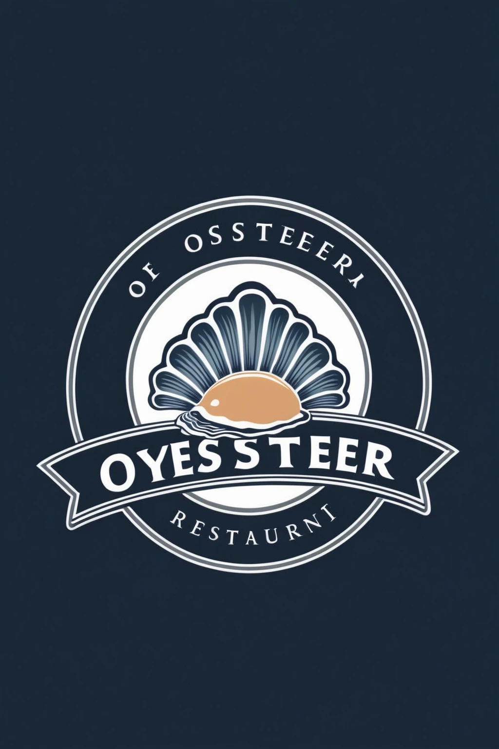 oyster restaurant logo, the logo represents a retro style oyster, simple logo with 3 color palette , nice color combination, the logo is classic simple and chic, the logo can be easily printed on caps or polo shirts. the logo inspires confidence and makes you want to taste oysters,