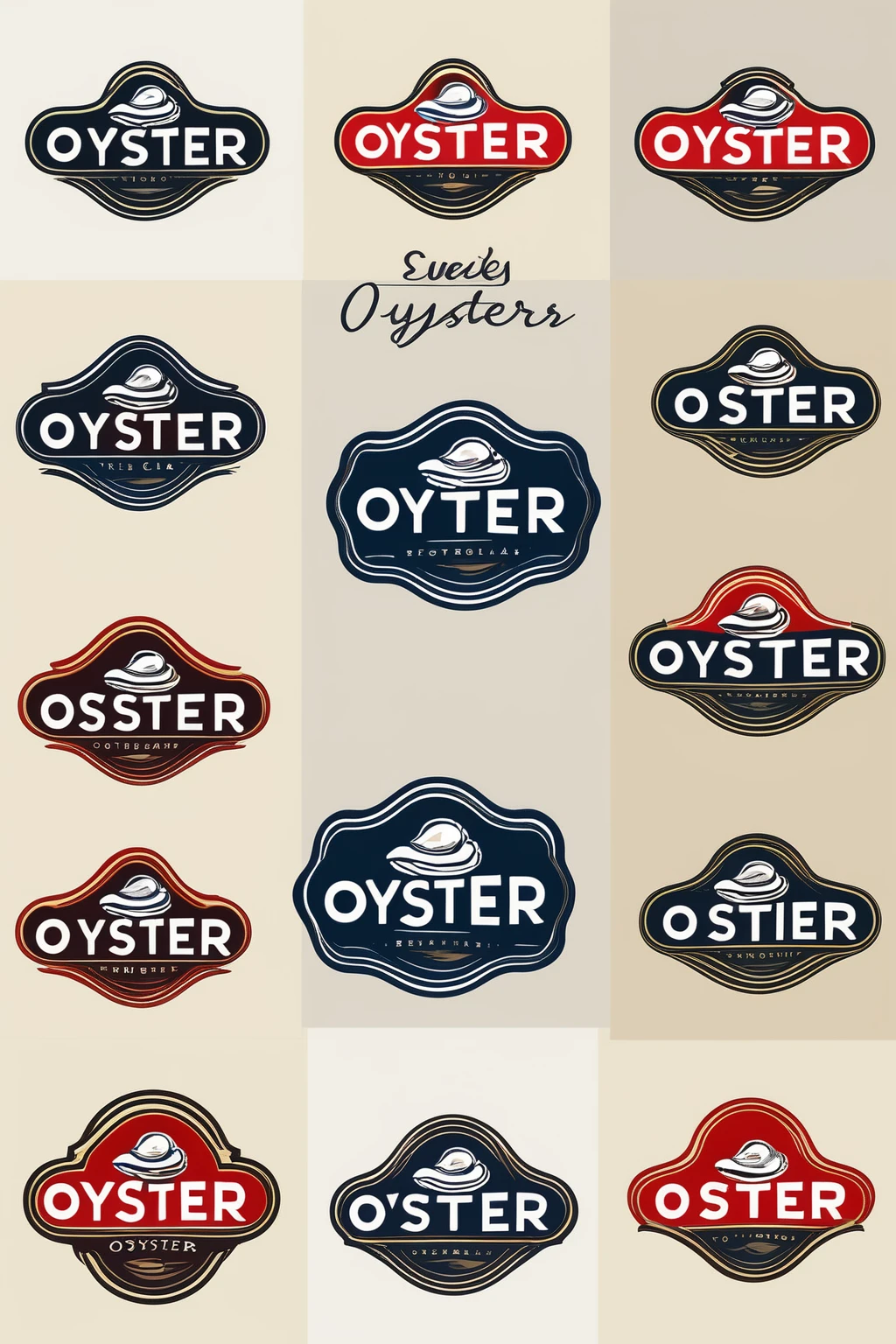 oyster restaurant logo, the logo represents a retro style oyster, simple logo with 3 color palette , nice color combination, the logo is classic simple and chic, the logo can be easily printed on caps or polo shirts. the logo inspires confidence and makes you want to taste oysters,