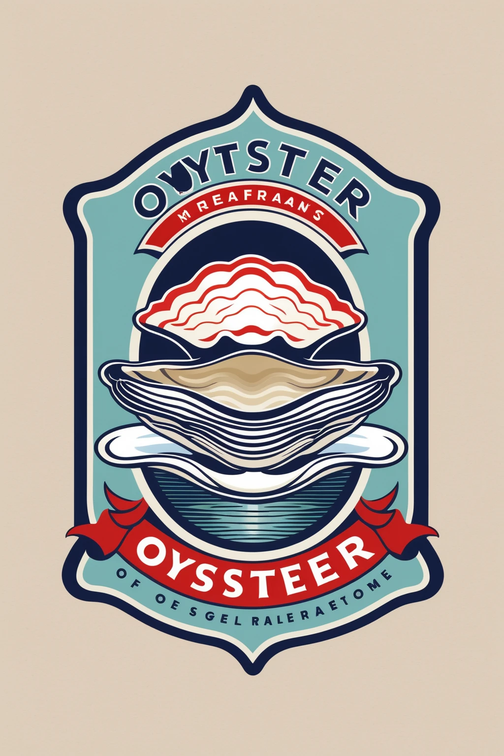 oyster restaurant logo, the logo represents a retro style oyster, simple logo with 3 color palette , nice color combination, the logo is classic simple and chic, the logo can be easily printed on caps or polo shirts. the logo inspires confidence and makes you want to taste oysters,